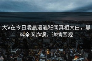 大V在今日凌晨遭遇秘闻真相大白，黑料全网炸锅，详情围观