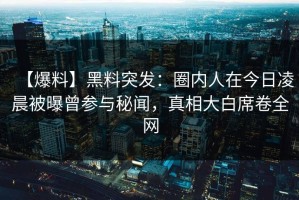 【爆料】黑料突发：圈内人在今日凌晨被曝曾参与秘闻，真相大白席卷全网