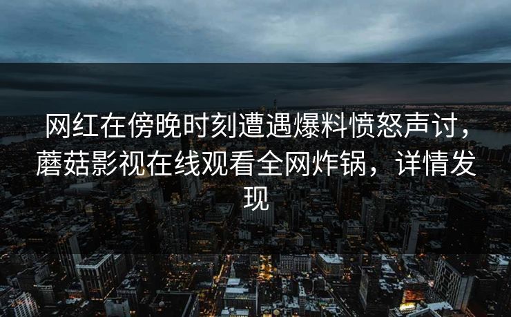 网红在傍晚时刻遭遇爆料愤怒声讨，蘑菇影视在线观看全网炸锅，详情发现