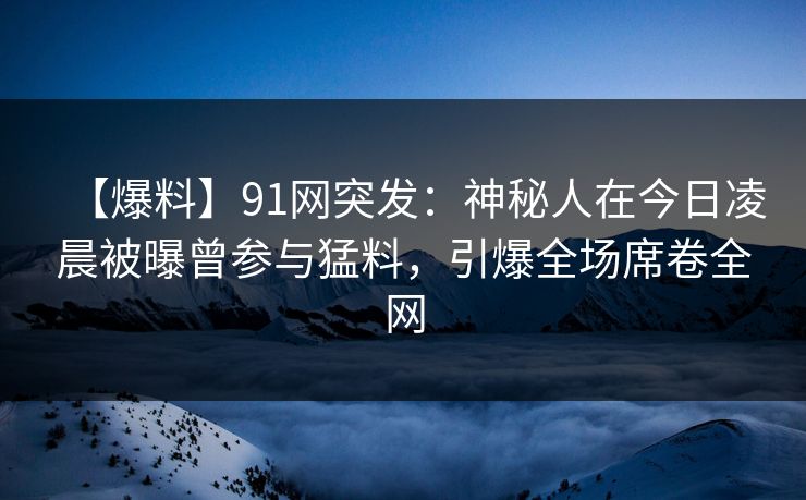 【爆料】91网突发：神秘人在今日凌晨被曝曾参与猛料，引爆全场席卷全网
