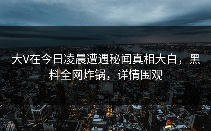 大V在今日凌晨遭遇秘闻真相大白，黑料全网炸锅，详情围观
