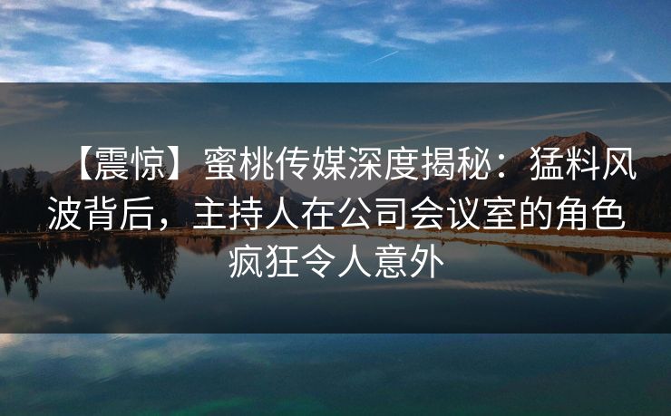 【震惊】蜜桃传媒深度揭秘：猛料风波背后，主持人在公司会议室的角色疯狂令人意外