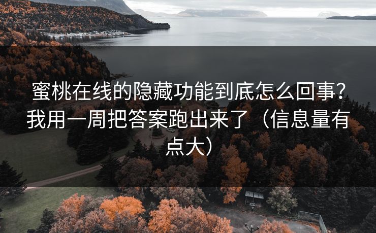 蜜桃在线的隐藏功能到底怎么回事？我用一周把答案跑出来了（信息量有点大）