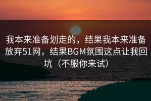 我本来准备划走的，结果我本来准备放弃51网，结果BGM氛围这点让我回坑（不服你来试）
