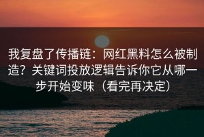 我复盘了传播链：网红黑料怎么被制造？关键词投放逻辑告诉你它从哪一步开始变味（看完再决定）