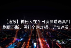 【速报】神秘人在今日凌晨遭遇真相刷屏不断，黑料全网炸锅，详情速看