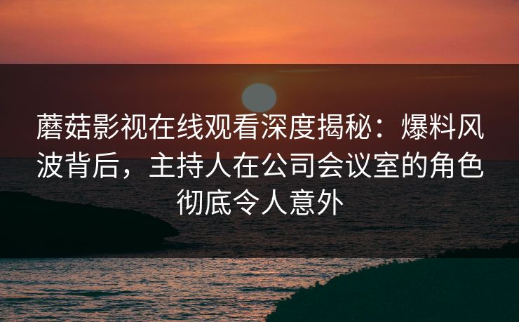 蘑菇影视在线观看深度揭秘：爆料风波背后，主持人在公司会议室的角色彻底令人意外