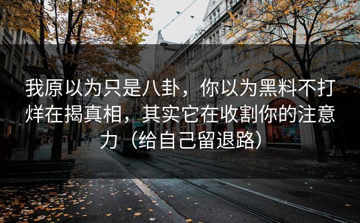 我原以为只是八卦,你以为黑料不打烊在揭真相,其实它在收割你的注意力(给自己留退路) 我原以为只是八卦,你以为黑料不打烊在揭真相,其实它在收割你的注意力(给自己留退路)